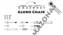 Load image into Gallery viewer, Diagram of Amazonas Globo Chair assembly with parts and tools on a white background