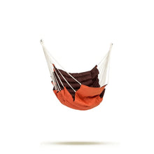 Load image into Gallery viewer, Hanging chair with brown and orange seat on a white background