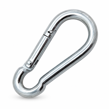 Load image into Gallery viewer, Silver spring-gate carabiner clip replacement part for the Luna Rockstone hanging chair stand.
